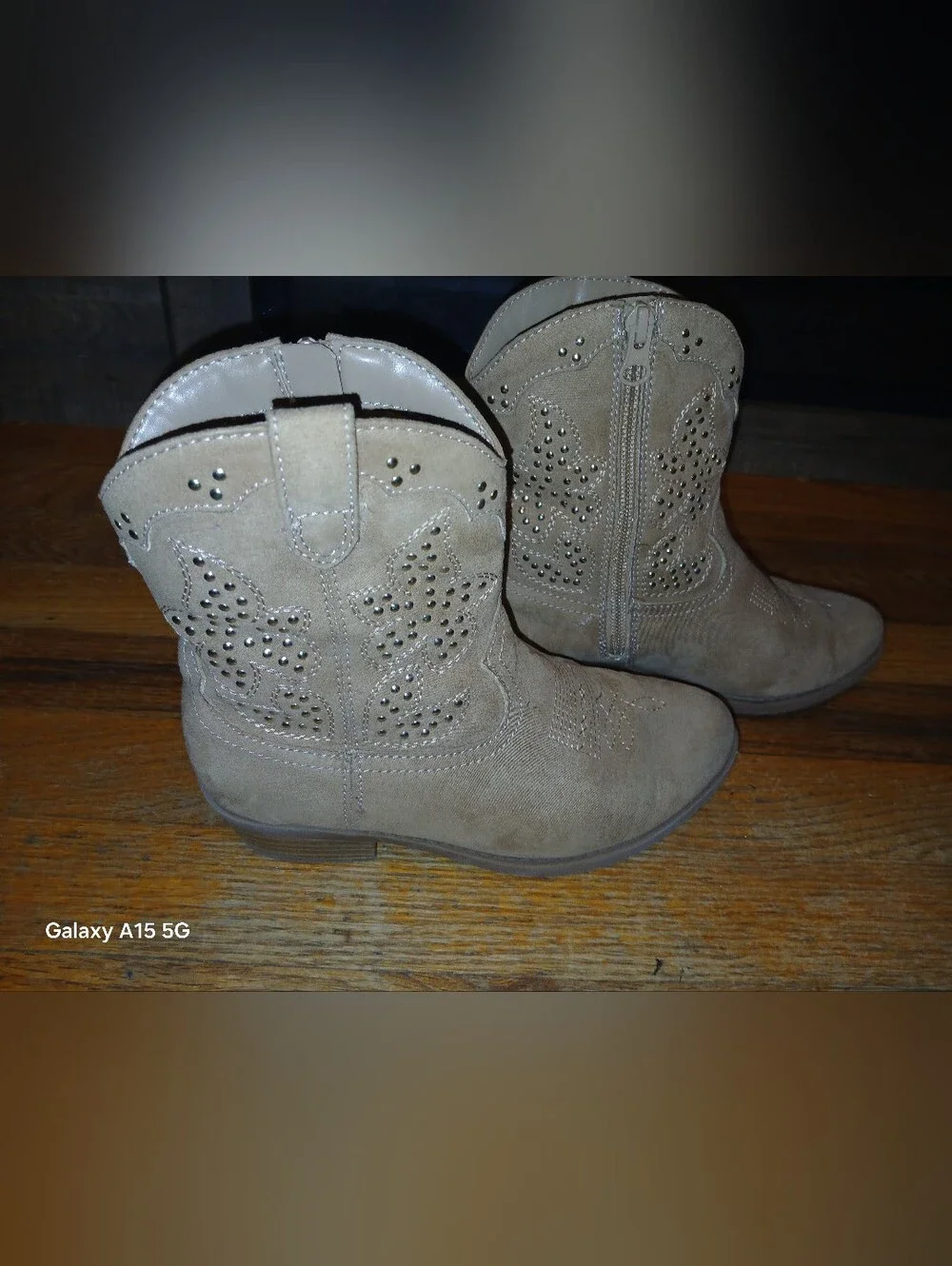 art class Tan Suede Kids Western Boots with Stud Accents
